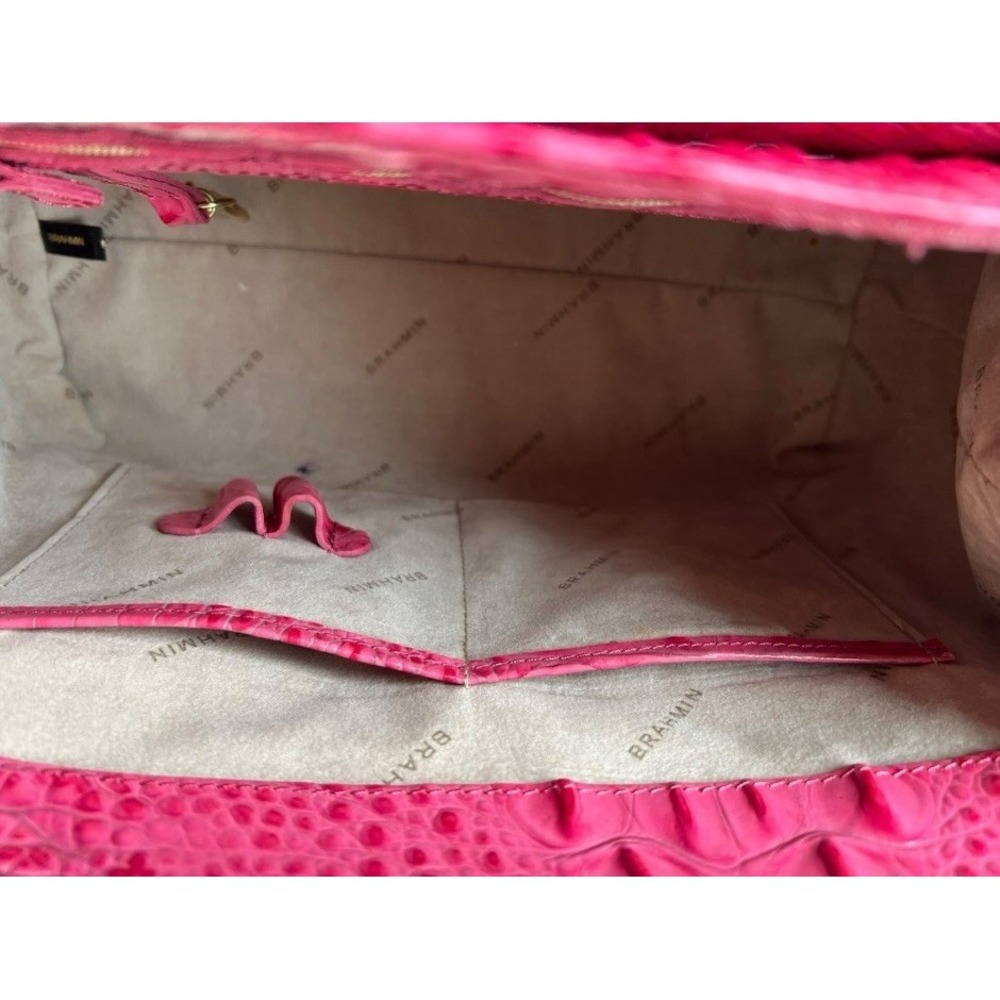 Brahmin Phoebe Taffeta Melbourne Pink Croc Embossed Crossbody Satchel STUNNING - Picture 12 of 16